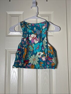 Floral High-Neck Sports Bra - Teal Floral